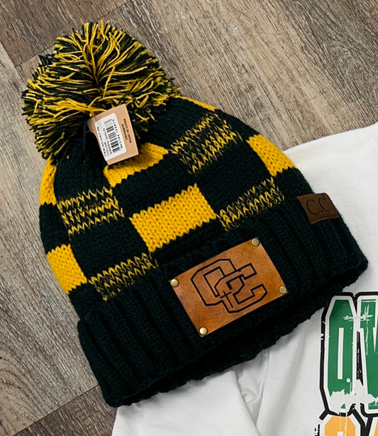 OC logo green/gold Buffalo check pom beanie