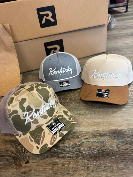 Kentucky Embroidered Richardson 323 Five Panel - Cream/Caramel Full Fabric